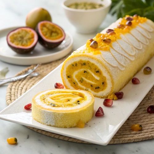 Jon Jenkins’s Mango-passion-fruit meringue roulade, Signature
